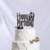 Spooky Happy Birthday Cake Topper - Halloween Haunted House Black Glitter Cake Topper - Cartoon Kids Birthday Party Friday The 13th Party Cake Derocation view 2