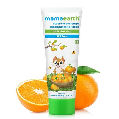 Mamaearth Natural Orange Kids Toothpaste | Gently Cleanses Teeth & Gums | Fights Cavities & Tooth Decay | with Fluoride & Fruity Flavor | Ideal Age 4+ years | SLS-Free | 1.76 Oz/50g