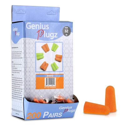 Glove Station Disposable Ear Plugs, 200 Pairs Uncorded Foam Ear Plugs for Sleeping & Noise Reduction, Individually Wrapped, 32dB NRR, Hi-Viz Orange, Hearing Protection for Work & Travel