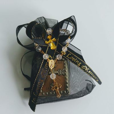 12"In loving memory" Organza Bags with Mini Golden Bible (Customize Ribbon with Name and Date)