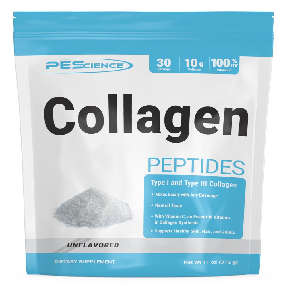 PEScience Collagen Peptides Powder, Hydrolyzed Collagen Protein Type I and Type III with Vitamin C, Supports Hair, Skin, and Nails - 30 Servings, Unflavored