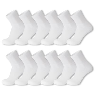 12 Pack of Diabetic Cotton Quarter Length Athletic Sport Ankle Socks (White, 10-13)