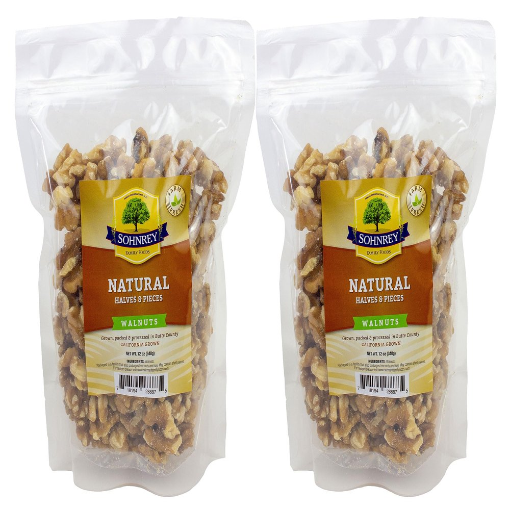Raw Natural California Walnuts Halves and Pieces 12 oz (Pack of 2)