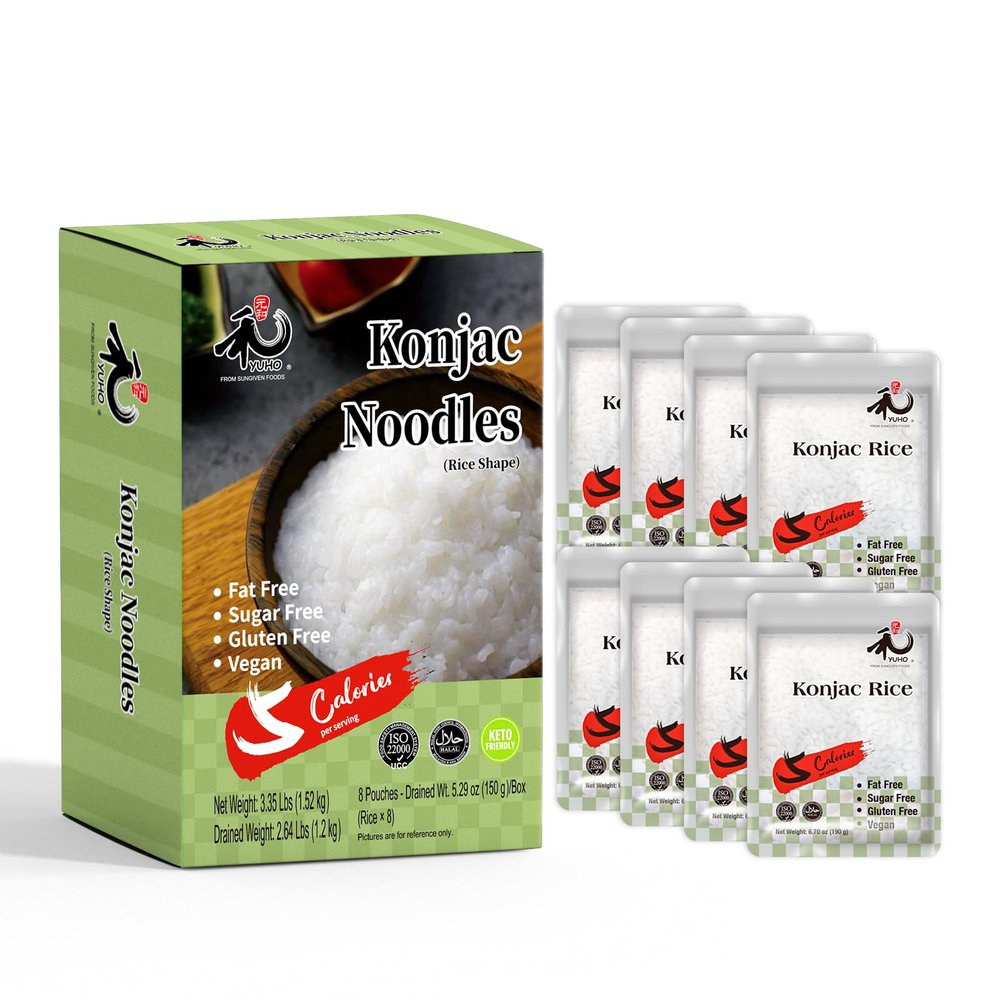 YUHO Shirataki Konjac Keto Rice: Gluten Free Plant Based Low Carbs Vegan Fat Free Noodle Rice - 8 Pack Inside 53.61 OZ
