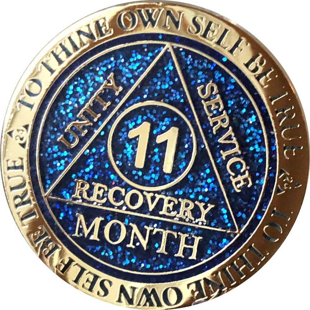 11 Month AA Medallion Reflex Blue Glitter And Gold Plated Chip