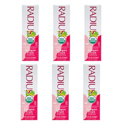 RADIUS USDA Organic Kids Toothpaste 3oz Non Toxic Chemical-Free Gluten-Free Designed to Improve Gum Health for Children's 6 Months and Up - Dragon Fruit - Pack of 6