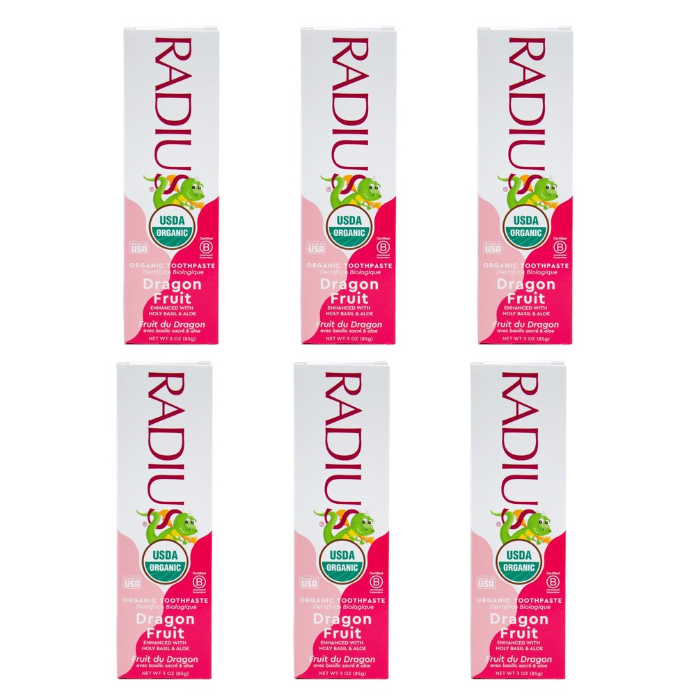 RADIUS USDA Organic Kids Toothpaste 3oz Non Toxic Chemical-Free Gluten-Free Designed to Improve Gum Health for Children's 6 Months and Up - Dragon Fruit - Pack of 6