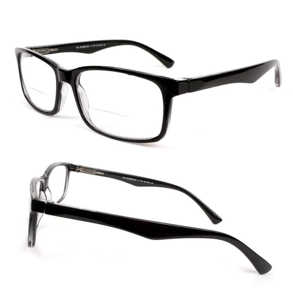 STC Bifocal Vision Classic Rectangle Frame Spring Hinges Reading Glasses (Black, +1.25)