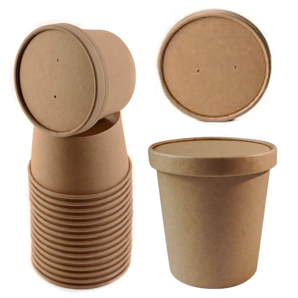 115mm Vented Lids for Kraft Paper Soup Containers [500 PACK] - Fits 26oz, 32oz EcoQuality Ice Cream Containers, Frozen Yogurt Cups, Restaurant, Microwavable, Take out, Food Storage, Recyclable