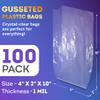 APQ Clear Gusseted Poly Bags, 4 x 2 x 10 Inch. Pack of 100 Gusseted Plastic Bags 1 Mil Thick for Favors with Open Top. Clear Plastic Bags for Packaging Cookies, Popcorn, Candies, Homemade Bread view 2