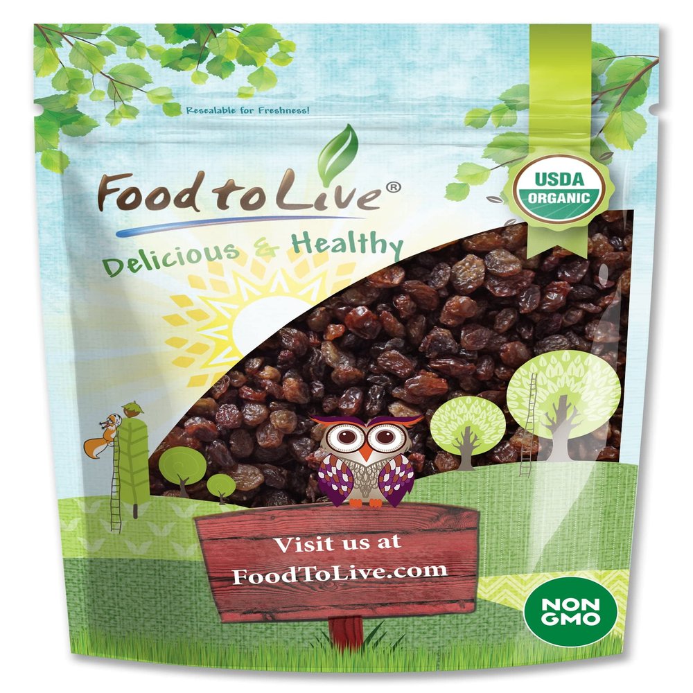 Food to Live Imported Organic Raisins, 5 Pounds  Sun Dried Thompson Seedless Select Grapes, Non-GMO, Raw, No Sugar added, Pesticide-Free, Kosher, Vegan, Lightly Coated with Organic Sunflower Oil