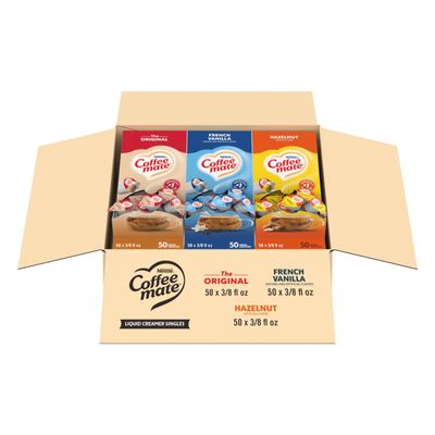 Nestle Coffee mate Creamer Singles Variety Pack, Original, French Vanilla, Hazelnut, Non Dairy, No Refrigeration, 150 Count (Pack of 3)