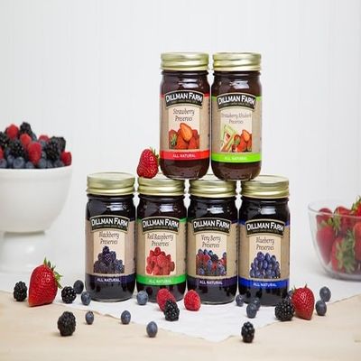 Dillman Farm Premium Preserves 6 piece Berry Collection - All Natural, Gluten-Free, Non-GMO, Vegan, Kosher, Eco-Friendly, Preservative Free, Corn Syrup Free - Made in USA, 16 oz (6 Pack)