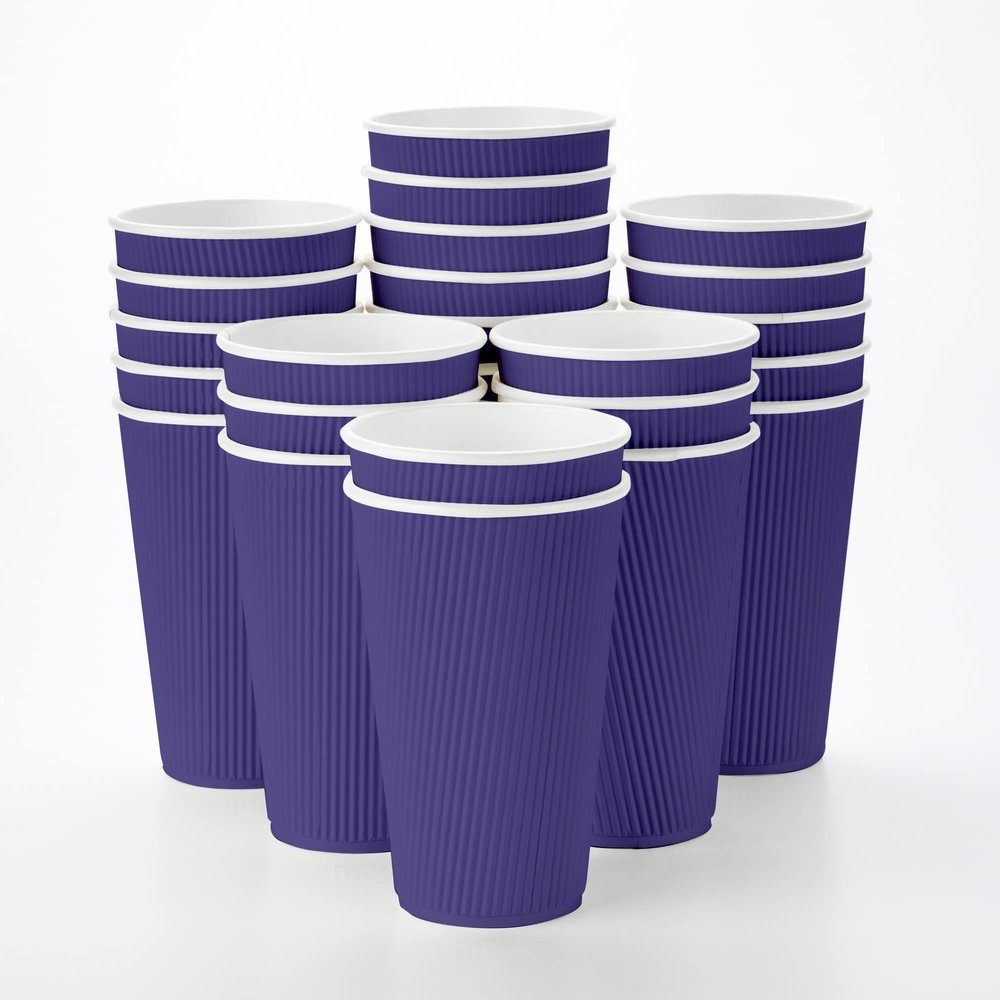 Restaurantware Ripple Wall Coffee Cups 25 Count 16 Ounce Insulated Royal Purple Paper Cups, Rolled Rim Spill-Resistant Disposable Paper Non-Slip for Coffee, Beverages