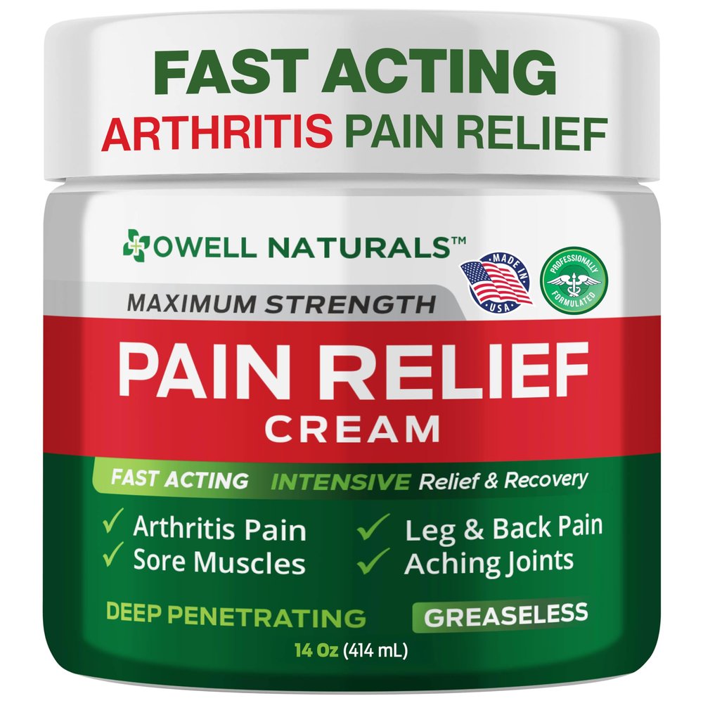 Owell Naturals Deep Penetrating Pain Relief Cream Maximum Strength Formula for Joints & Muscles Fast-Acting Comfort for Back, Knees, Hands, Legs & More, 14 oz