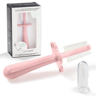 grabease Double-Sided Finger Toothbrush - Promotes Independent Brushing & Toddler Toothbrush - Recyclable Silicone Baby Brush - Finger Brush for Gum Massage - 12 Months & Up, Blush, Pack of 1