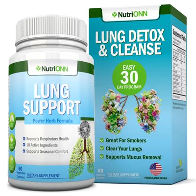 NutriONN Lung Detox and Cleanse - Great for Smokers - Extra Strength - 100% Herbal Lung Health Supplements - Mucus Removal Support - Promotes Respiratory Health - Natural Way to Keep Your Lungs Clear