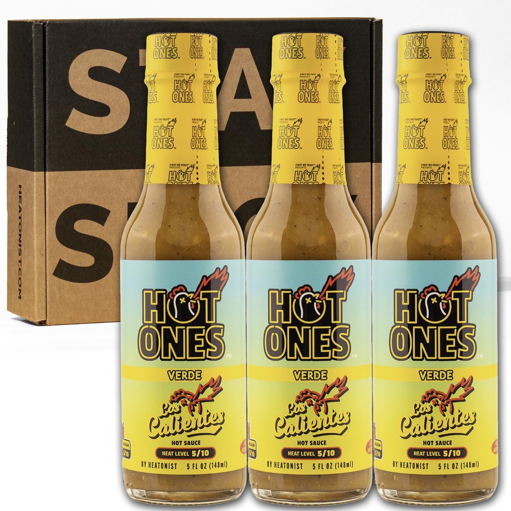 Hot Ones Los Calientes Verde Hot Sauce Made With Natural Ingredients & Fiery Flavors From Green Serrano Peppers, Orange Habanero & Apricot, 5 fl oz Bottles (3-Pack)