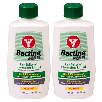 Bactine Max Pain Relieving Cleansing Liquid with Lidocaine, First Aid Pain + Itch Relief, Kills 99% of Germs, 4oz 2 Pack