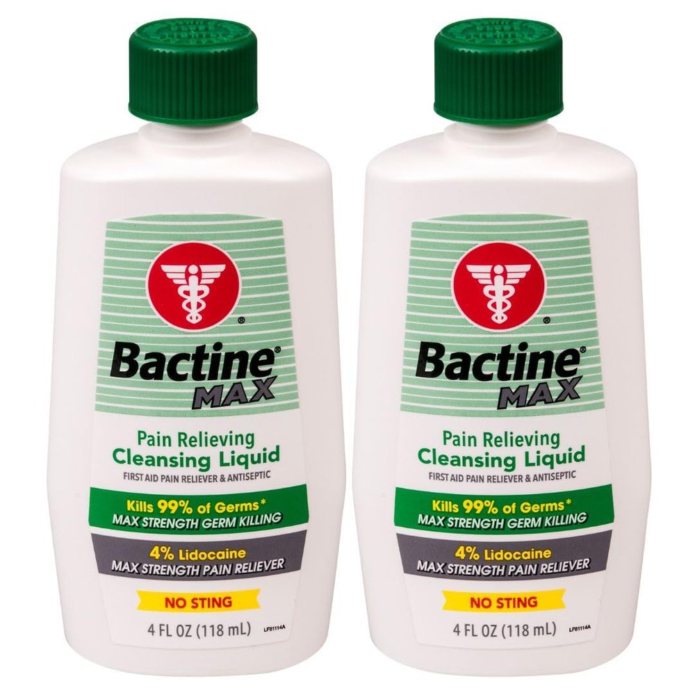 Bactine Max Pain Relieving Cleansing Liquid with Lidocaine, First Aid Pain + Itch Relief, Kills 99% of Germs, 4oz 2 Pack