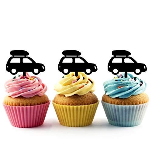 TA1142 Travel Camping Car Silhouette Party Wedding Birthday Acrylic Cupcake Toppers Decor 10 pcs