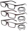 Unisex Slim Reading Glasses 3 Pack Rectangular Frame with Metal Stripe on Arm Spring Temple in Value Pack with Lanyard for Men & Women Reading Glasses 1.00 view 1