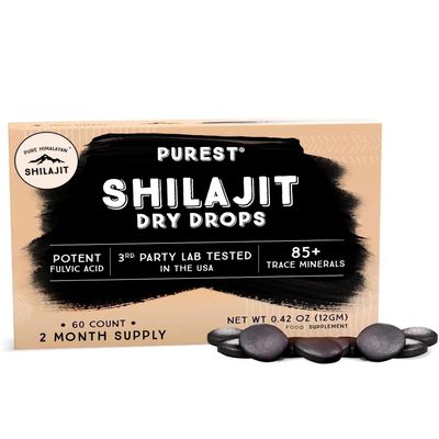 Pure Himalayan Shilajit Dry Drops, 100% Pure Natural Shilajit, Grade A, Max Potency 85+ Clean Trace Minerals & Fulvic Acid for Energy, Metabolism & Immune Support Supplement for Men & Women (60 tabs)