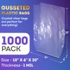 APQ Clear Gusseted Poly Bags, 10 x 6 x 20 Inch. Pack of 1000 Gusseted Plastic Bags 1 Mil Thick for Favors with Open Top. Clear Plastic Bags for Packaging Cookies, Popcorn, Candies, Homemade Bread view 2