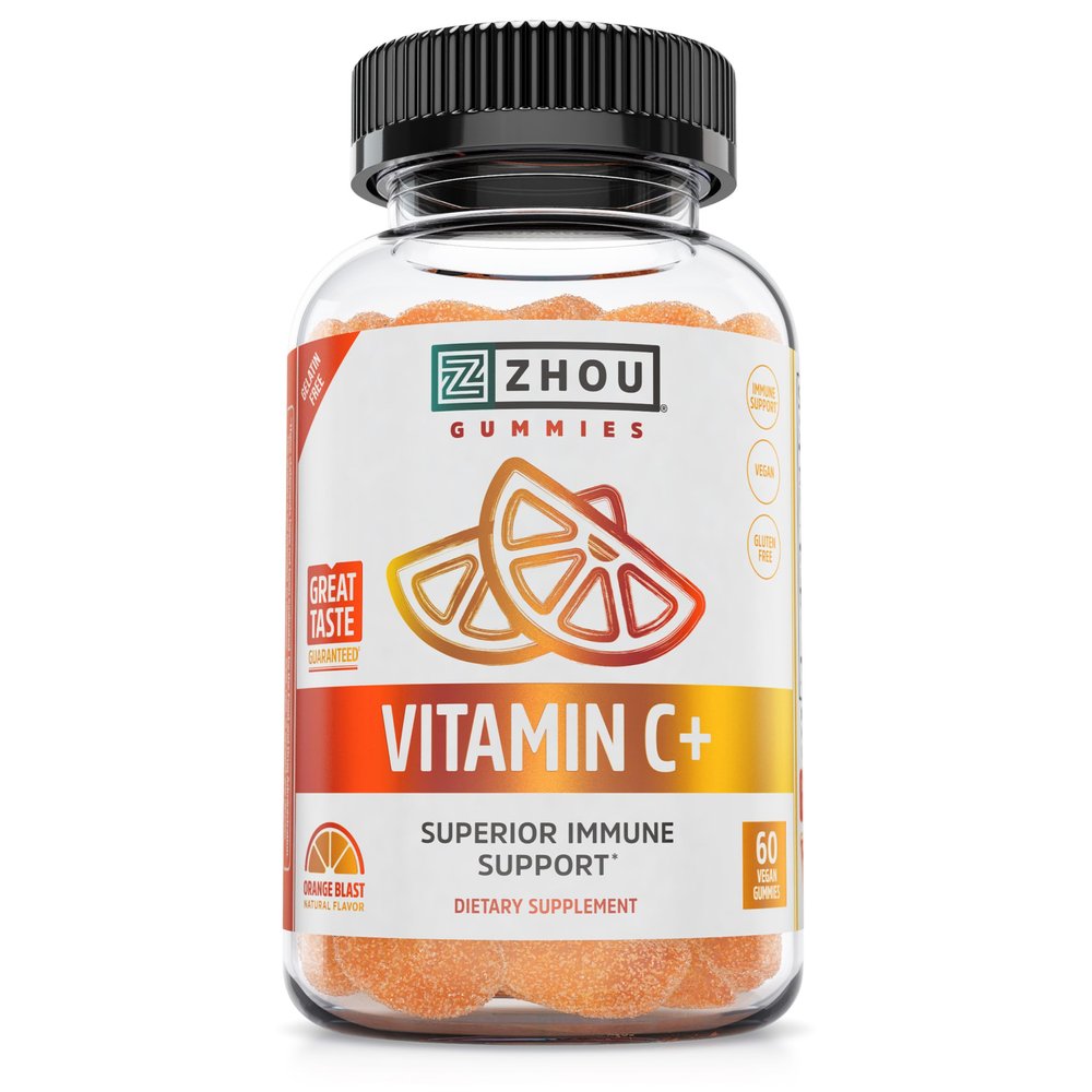 Zhou Vitamin C+ Gummies - Vitamin C Gummies for Adults and Kids, 270 mg per Gummy with Bioflavinoids and Acerola for Immune Support - 60 Vegan Gummies