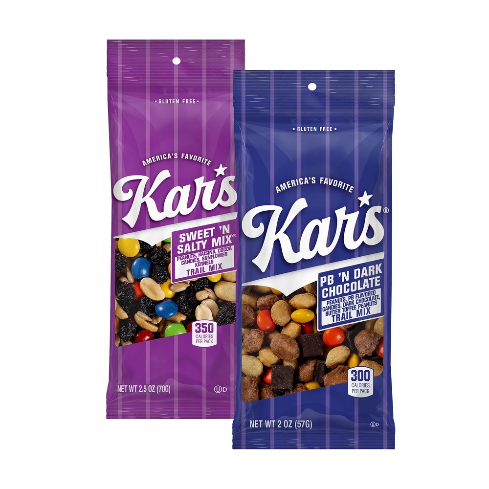 Kars Nuts Variety Pack Trail Mix Snacks - Sweet 'N Salty Mix, Peanut Butter 'N Dark Chocolate, 2oz  Grab & Go Bags, Individual Snack Packs (Pack of 24), Gluten-Free Trail Mix Snack