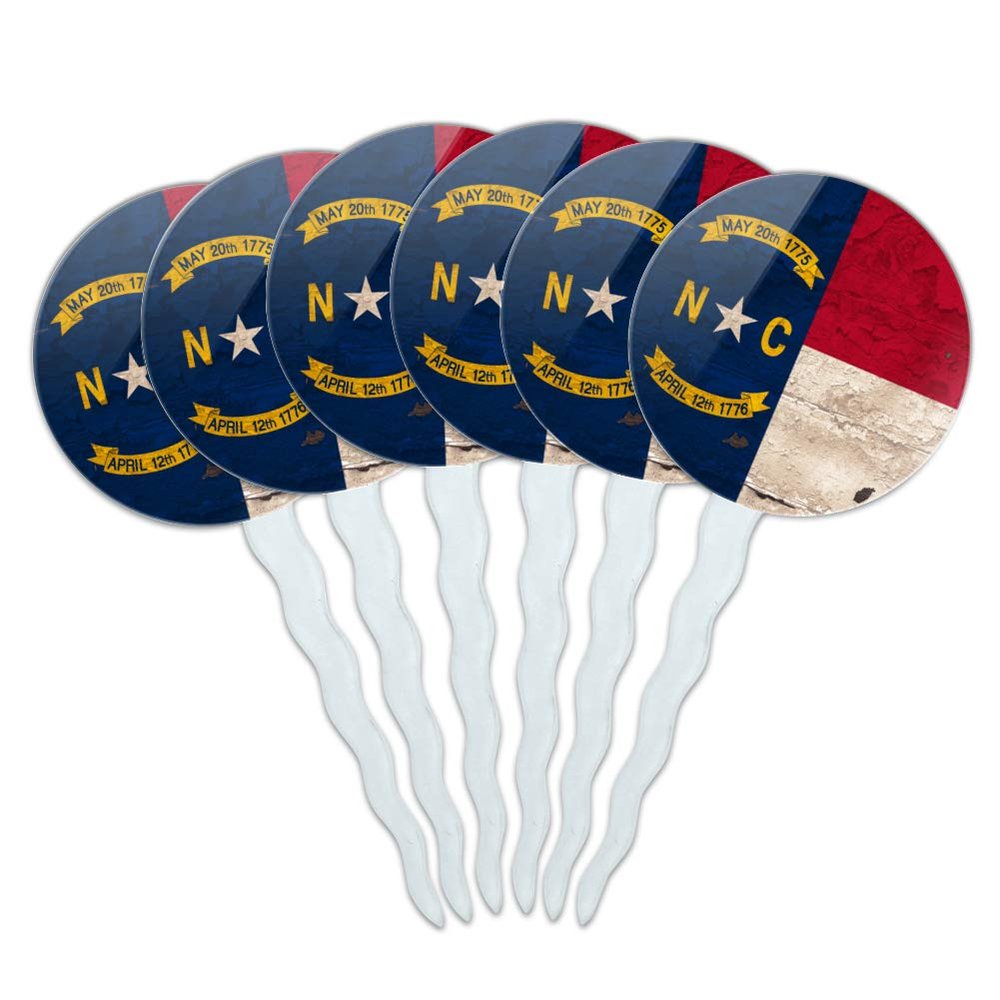 Rustic North Carolina State Flag Distressed USA Cupcake Picks Toppers Decoration Set of 6