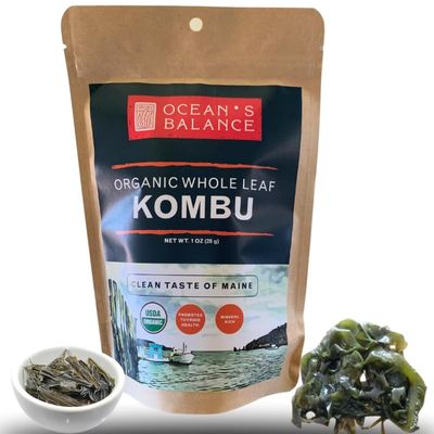 Ocean's Balance Organic Whole Leaf Kombu Maine Coast Vegetables for Keto, Paleo, Vegetarian & Vegan Diets Sweet Seaweed Gluten Free Products (1oz)
