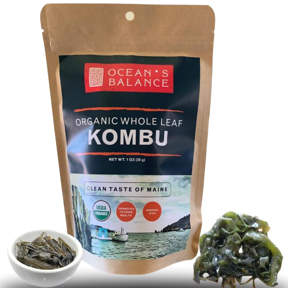 Ocean's Balance Organic Whole Leaf Kombu Maine Coast Vegetables for Keto, Paleo, Vegetarian & Vegan Diets Sweet Seaweed Gluten Free Products (1oz)