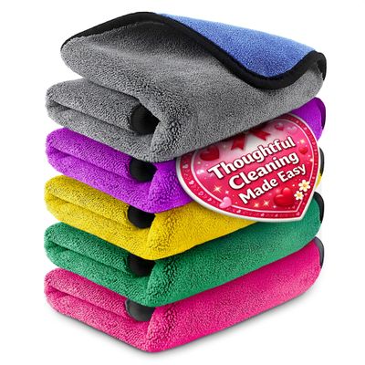 5 Pcs Thick Microfiber Cleaning Cloth  Dual-Layer Cleaning Rags, High-Tensile GSM 600 Fabric, Crafted for Effective Use  11.8x11.8 Inches Microfiber Towels for Car Detailing, Window, Glass and House