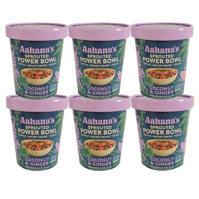 Aahanas Coconut & Ginger Sprouted Power Bowl - Gluten-Free Plant-Based Instant Meal with Sprouted Lentils and Grains - 18g Protein, 14g Fiber, Vegan, Non-GMO, Kosher - Ready in 5 Minutes (6 Pack)