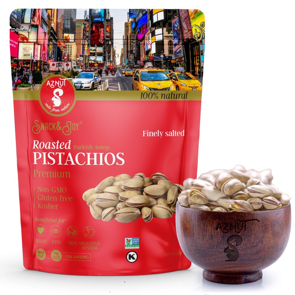 AZNUT Turkish Antep Roasted Salted Pistachios 3 LB, 100% Natural Premium Quality Class A, Non GMO Project Certified, Kosher Certified, Great Snacks, Resealable Bag 3 LB