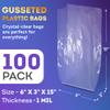 APQ Clear Gusseted Poly Bags, 6 x 3 x 15 Inch. Pack of 100 Gusseted Plastic Bags 1 Mil Thick for Favors with Open Top. Clear Plastic Bags for Packaging Cookies, Popcorn, Candies, Homemade Bread view 2
