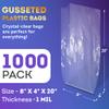 APQ Clear Gusseted Poly Bags, 8 x 4 x 20 Inch. Pack of 1000 Gusseted Plastic Bags 1 Mil Thick for Favors with Open Top view 2
