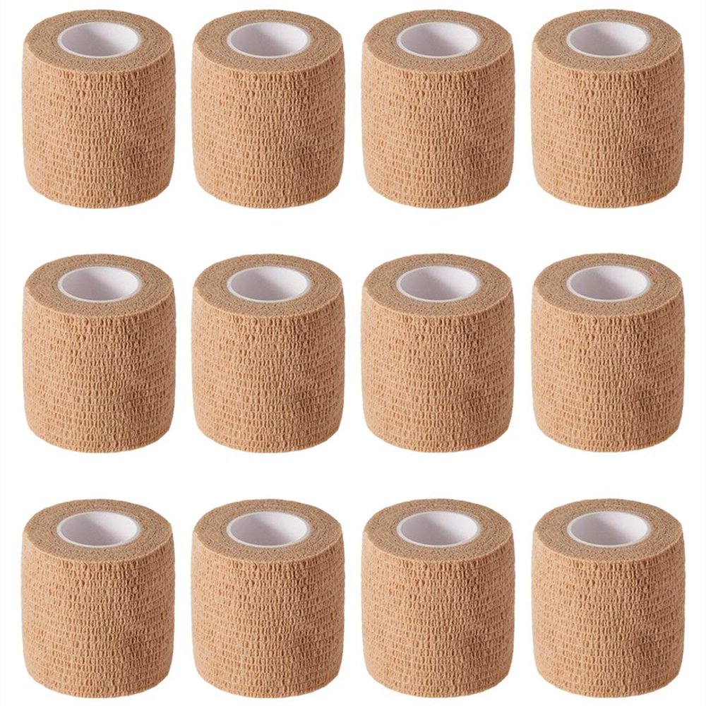 12 Pack 2" x 5 Yards Self Adhesive Elastic Bandage Wrap Stretch Self-Adherent Tape for First Aid,Sports, Wrist, Ankle (Skin Colors)