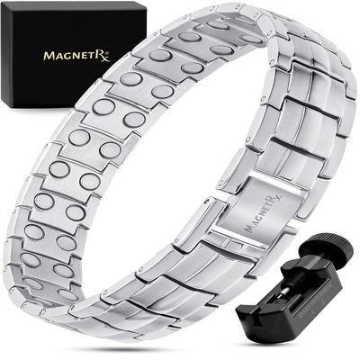 MagnetRX Ultra Strength Magnetic Bracelet - Effective Stainless Steel Magnetic Bracelets for Men - Adjustable Bracelet Length with Sizing Tool for Perfect Fit (Silver)