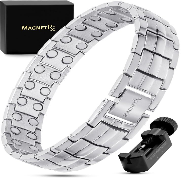 MagnetRX Ultra Strength Magnetic Bracelet - Effective Stainless Steel Magnetic Bracelets for Men - Adjustable Bracelet Length with Sizing Tool for Perfect Fit (Silver)
