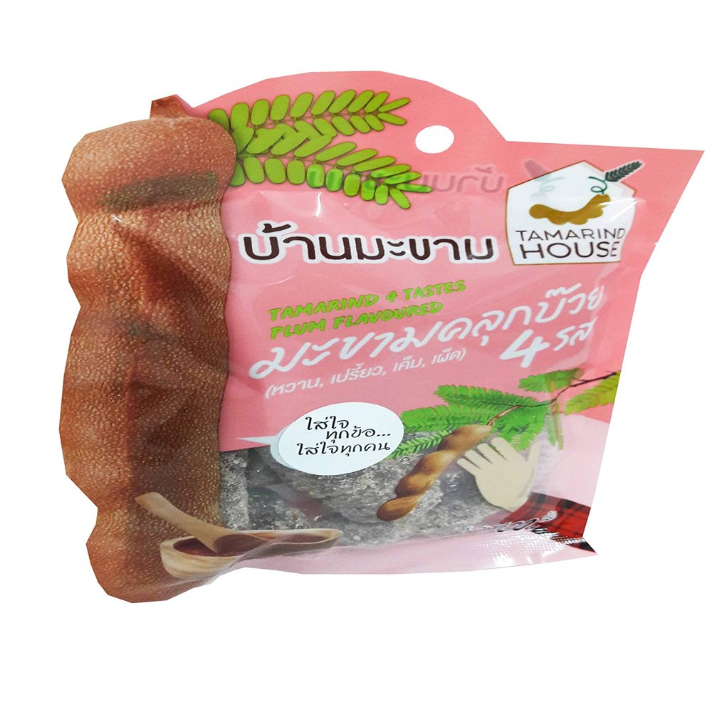 4 Packs of Tamarind 4 Tastes - Plum Flavoured, Sweet, Sour, Salty, Spicy. Selected premium Delicious fruit snack by Tamarind House Brand, Thailand. (90 g./pack)