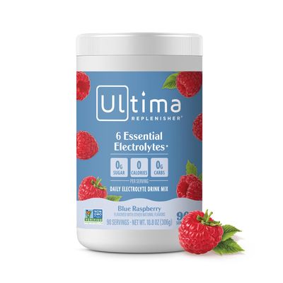 Ultima Replenisher Daily Electrolyte Powder Drink Mix Sugar Free Blue Raspberry, 90 Servings Hydration Powder with 6 Electrolytes and Minerals Keto Friendly, Vegan, Non-GMO