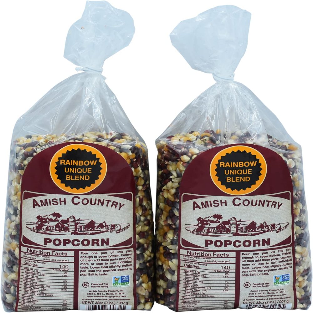 Amish Country Popcorn | 2-2 lb Bags | Rainbow Popcorn Kernels | Old Fashioned, Non-GMO and Gluten Free