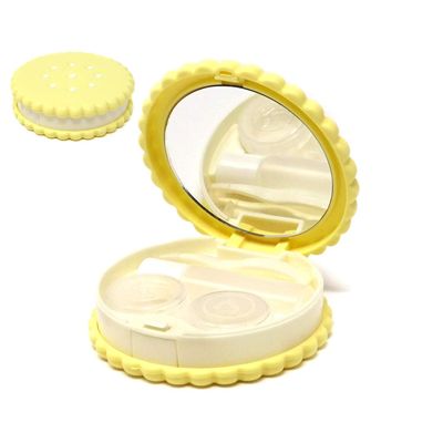 Honbay Cookie Shaped Contact Lens Case Travel Contact Lens Box with Mirror (Yellow)