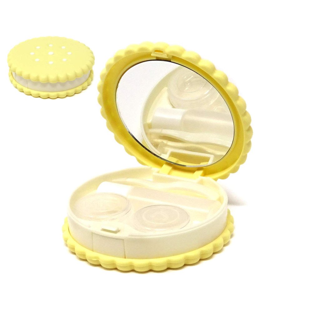 Honbay Cookie Shaped Contact Lens Case Travel Contact Lens Box with Mirror (Yellow)