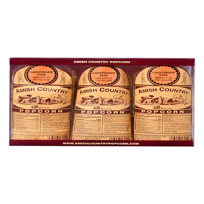 Amish Country Popcorn | 3 (1 Lb Bags) Ladyfinger Kernels Gift Set | Old Fashioned, Non-GMO and Gluten Free