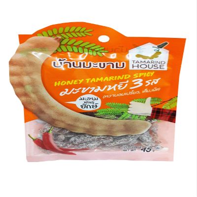 4 Packs of Honey Tamarind Spicy 3 Tastes, Sweet and Sour, Salty, Spicy. Selected premium Delicious fruit snack by Tamarind House Brand, Thailand. (45 g./pack)