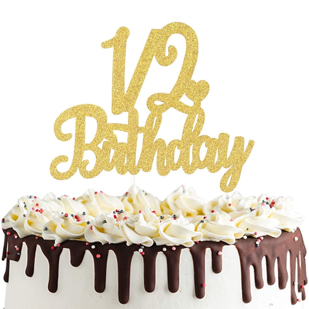 1/2 Birthday Cake Topper Double Sided Gold Glitter 6 Months Half Birthday Baby Shower First Birthday Party Decorations