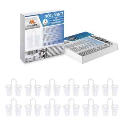 Nose Vent Sinus Relief Dilator (Pack of 12 Large Size) Hard Silicone Vents - A Simple Solution for Nasal Snorers - Reusable Snoring Device to Enjoy a Peaceful Night's Sleep - by Mobi Lock